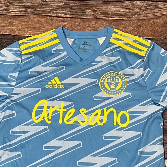 Philadelphia Union Boys Youth Kids FC Soccer Adidas FIFA Blue Futbol Jersey - Picture 4 of 7